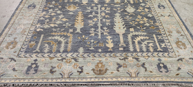 Beauregard Houston-Montgomery 9x12 Blue and Tan Hand-Knotted Oushak Rug | Banana Manor Rug Company