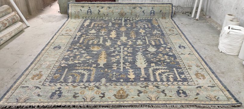 Beauregard Houston-Montgomery 9x12 Blue and Tan Hand-Knotted Oushak Rug | Banana Manor Rug Company