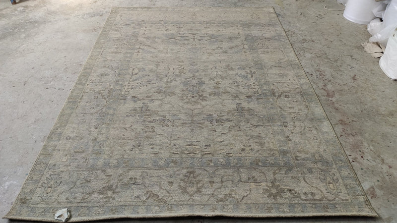 Bellatrix 6x8.9 Beige and Tan Hand-Knotted Oushak Rug | Banana Manor Rug Company