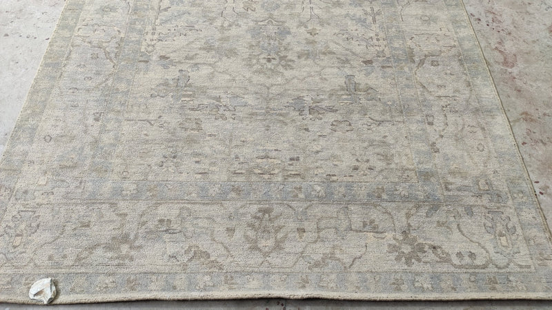 Bellatrix 6x8.9 Beige and Tan Hand-Knotted Oushak Rug | Banana Manor Rug Company