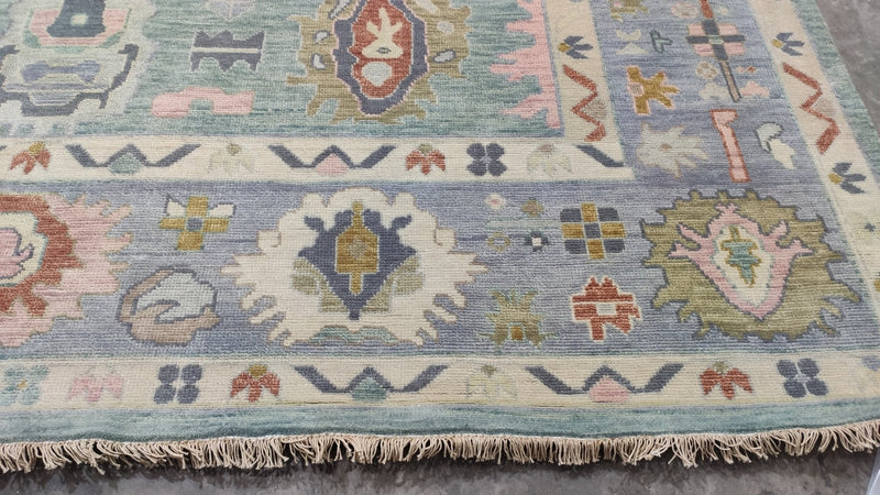 Belle 10x13.9 Aqua Blue Hand-Knotted Oushak Rug | Banana Manor Rug Company