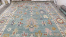 Belle 10x13.9 Aqua Blue Hand-Knotted Oushak Rug | Banana Manor Rug Company