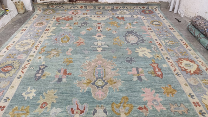 Belle 10x13.9 Aqua Blue Hand-Knotted Oushak Rug | Banana Manor Rug Company