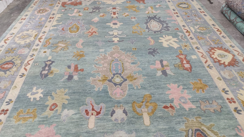 Belle 10x13.9 Aqua Blue Hand-Knotted Oushak Rug | Banana Manor Rug Company