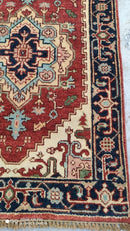 Better Than Ezra 2.9x10.3 Red and Blue Hand-Knotted Serapi Runner | Banana Manor Rug Company