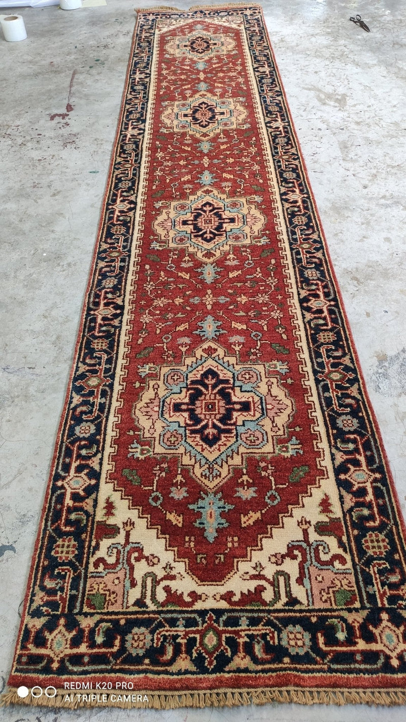 Better Than Ezra 2.9x10.3 Red and Blue Hand-Knotted Serapi Runner | Banana Manor Rug Company