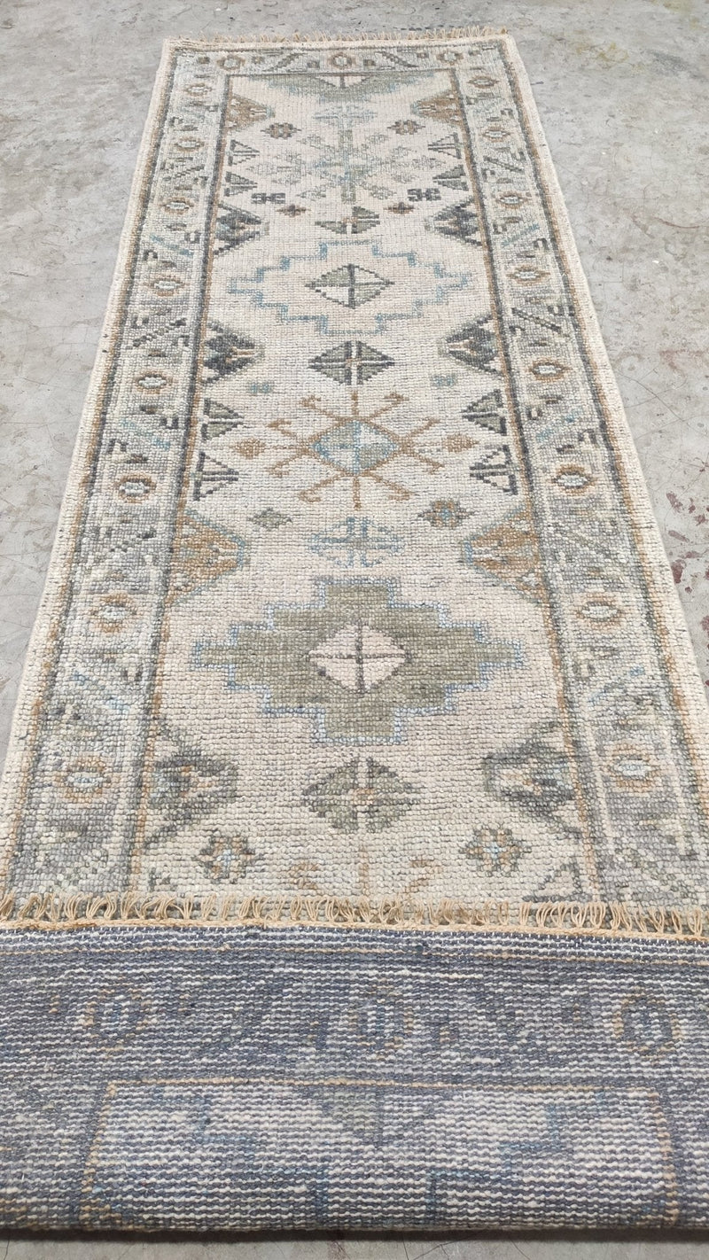 Betty 2.6x8 Beige and Light Grey Hand-Knotted Oushak Runner | Banana Manor Rug Company