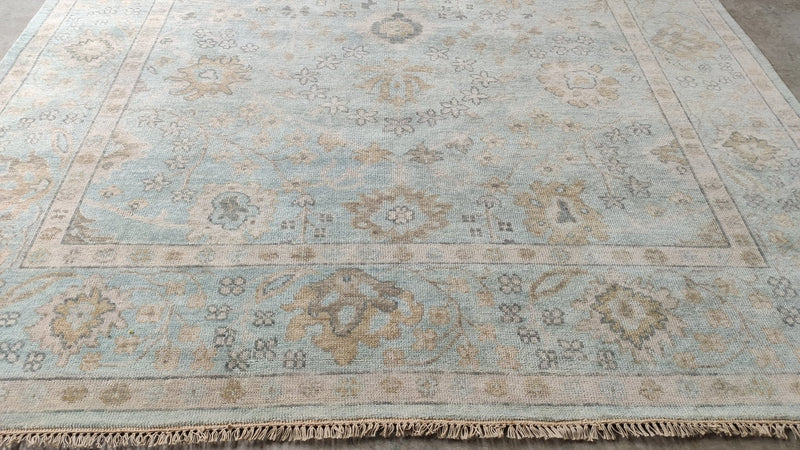 Betty Ross 9x11.9 Aqua and Grey Hand-Knotted Oushak Rug | Banana Manor Rug Company