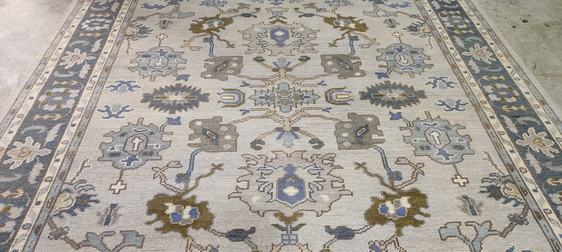 Betty Sherrill Light Grey and Blue Hand-Knotted Oushak Rug 8.3x10 | Banana Manor Rug Company