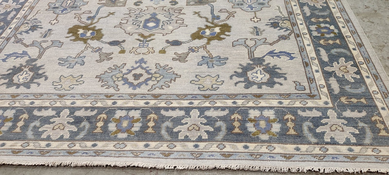 Betty Sherrill Light Grey and Blue Hand-Knotted Oushak Rug 8.3x10 | Banana Manor Rug Company