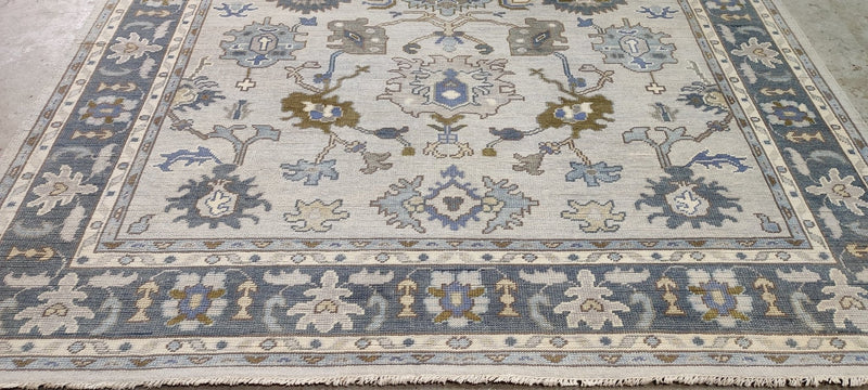 Betty Sherrill Light Grey and Blue Hand-Knotted Oushak Rug 8.3x10 | Banana Manor Rug Company