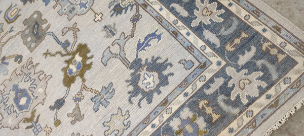 Betty Sherrill Light Grey and Blue Hand-Knotted Oushak Rug 8.3x10 | Banana Manor Rug Company