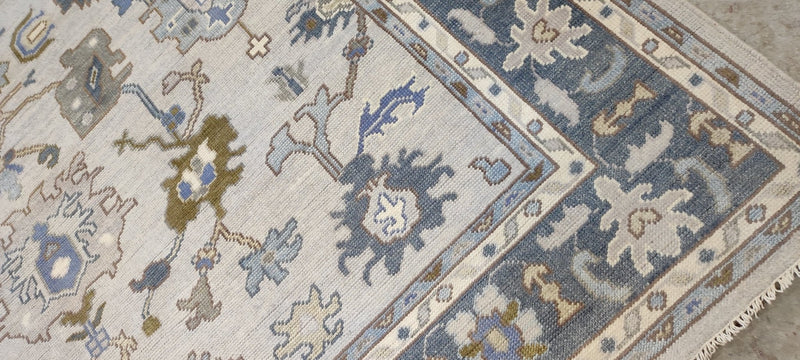 Betty Sherrill Light Grey and Blue Hand-Knotted Oushak Rug 8.3x10 | Banana Manor Rug Company