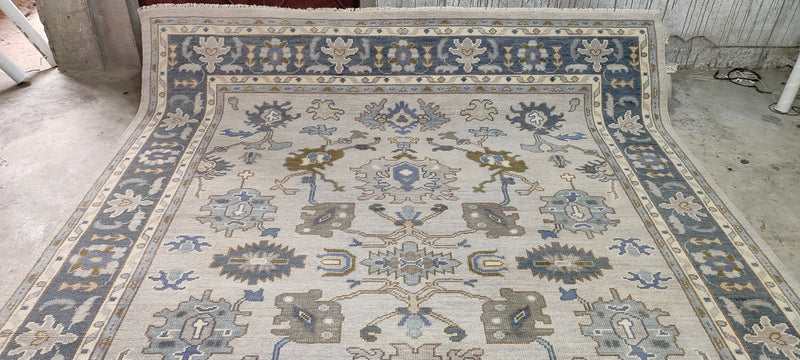 Betty Sherrill Light Grey and Blue Hand-Knotted Oushak Rug 8.3x10 | Banana Manor Rug Company