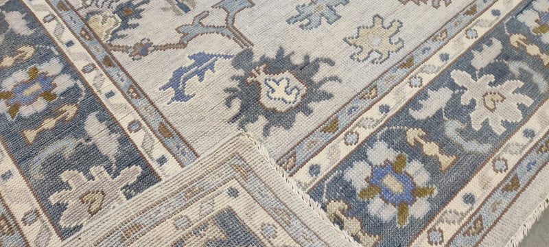 Betty Sherrill Light Grey and Blue Hand-Knotted Oushak Rug 8.3x10 | Banana Manor Rug Company