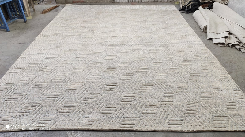 Big Ed Bookman 10x13.6 White and Beige High Low Hand-knotted Rug | Banana Manor Rug Company