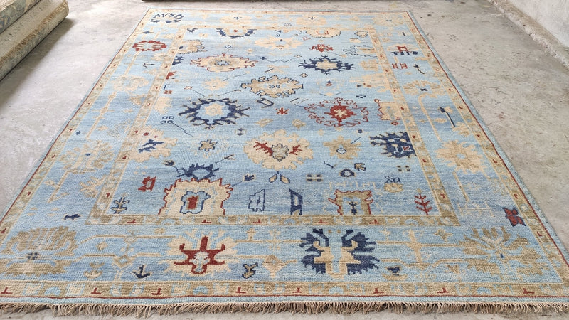 Blanche 8x10 Light Blue Hand-Knotted Oushak Rug | Banana Manor Rug Company