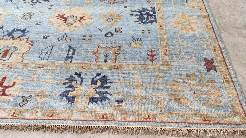 Blanche 8x10 Light Blue Hand-Knotted Oushak Rug | Banana Manor Rug Company