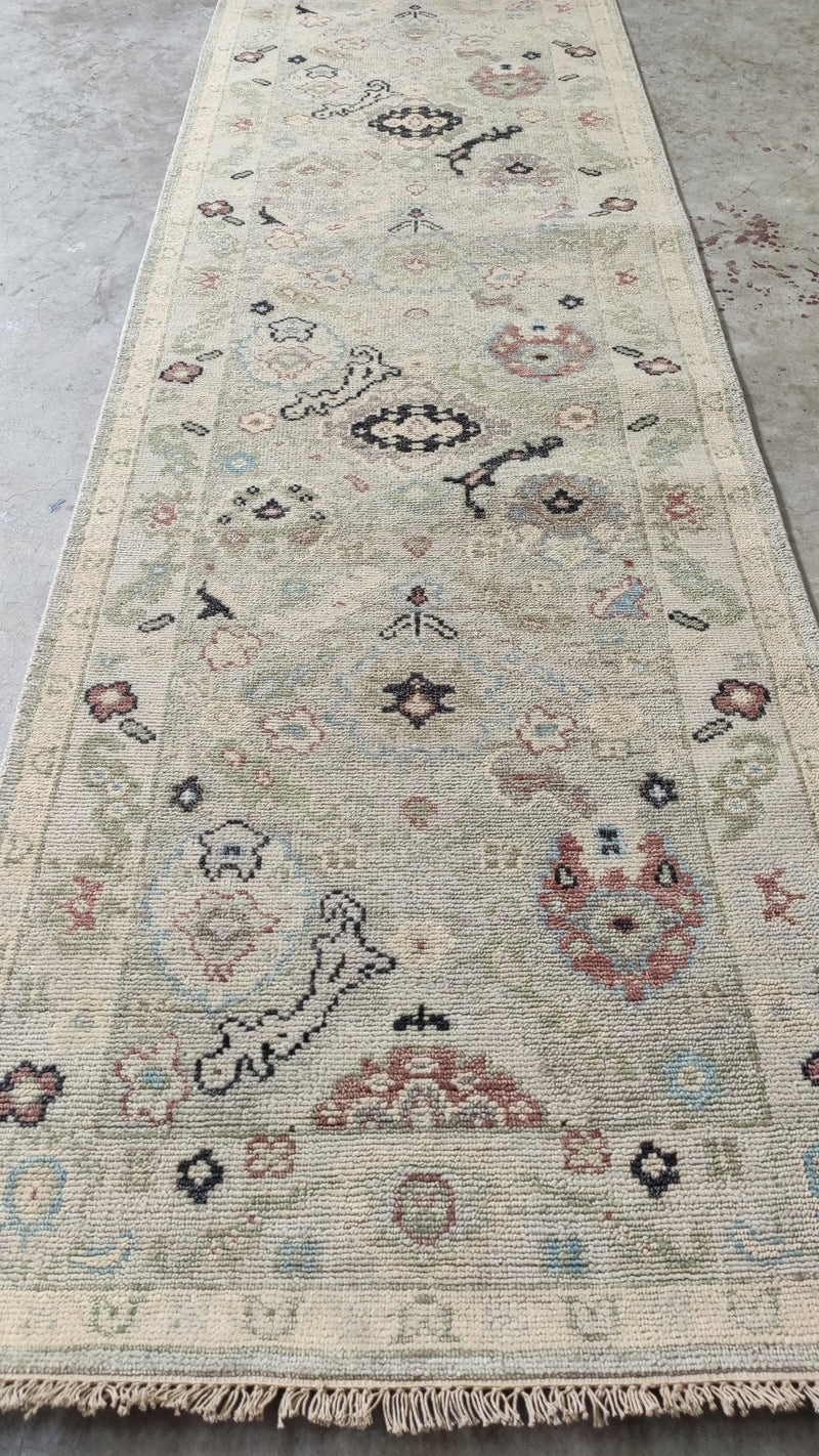 Blossom 3x14 Tan Hand-Knotted Oushak Runner | Banana Manor Rug Company