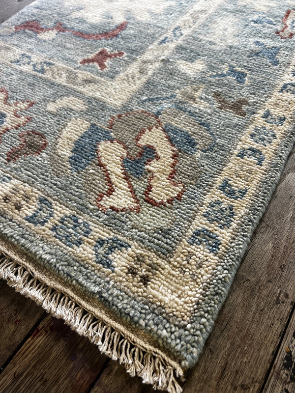 "Bluma" Light Blue and Rust Hand-Knotted Oushak 8x10 | Banana Manor Rug Company