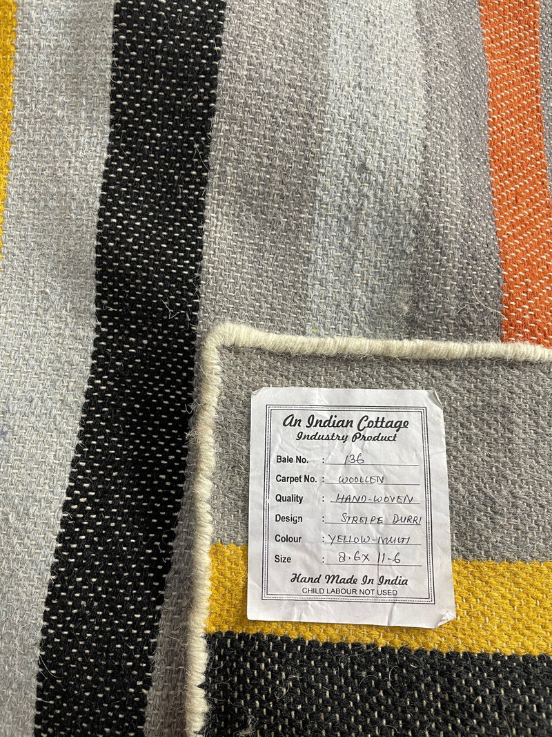 Bob Cocktoasten Handwoven 8.6x11.6 Multi-Colored Striped Durrie | Banana Manor Rug Company