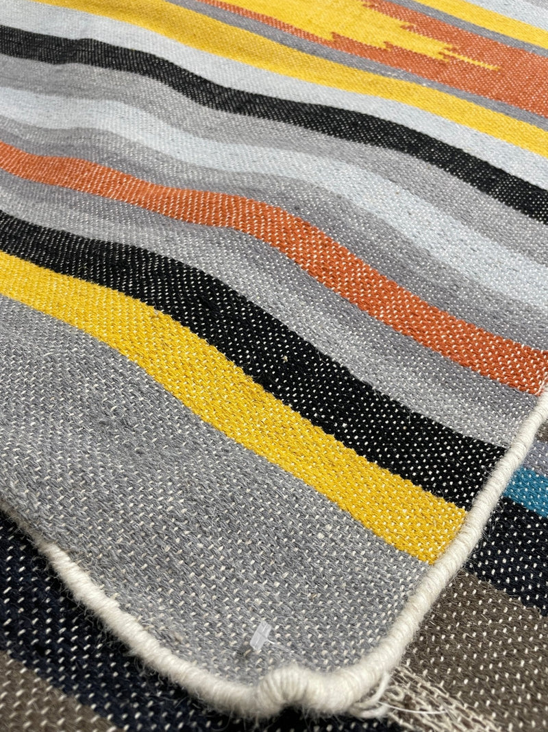 Bob Cocktoasten Handwoven 8.6x11.6 Multi-Colored Striped Durrie | Banana Manor Rug Company