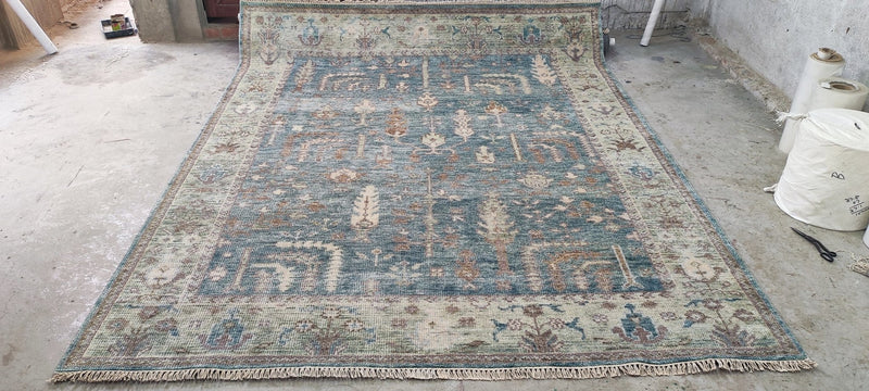 Borisoff Grey and Tan Hand-Knotted Oushak Rug 8x10 | Banana Manor Rug Company