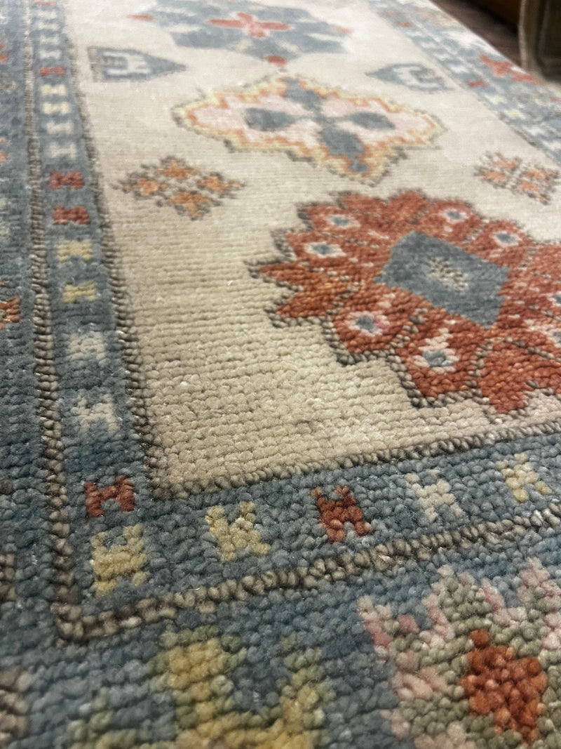 Bridget 2.9x17.9 Ivory and Light Blue Hand-Knotted Oushak Rug | Banana Manor Rug Factory Outlet