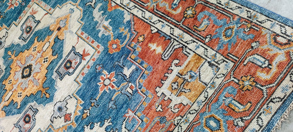 Brigette Romanek Blue and Rust Hand-Knotted Oriental Rug 7.6x10 | Banana Manor Rug Company