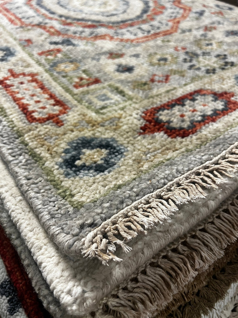 Brigette Romanek Grey and Tan Hand-Knotted Oushak Runner 2.6x14 | Banana Manor Rug Company