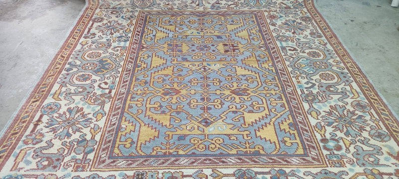 Brigette Romanek Light Blue and Ivory Hand-Knotted Oushak Rug 8x10 | Banana Manor Rug Company