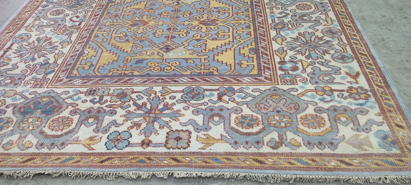 Brigette Romanek Light Blue and Ivory Hand-Knotted Oushak Rug 8x10 | Banana Manor Rug Company