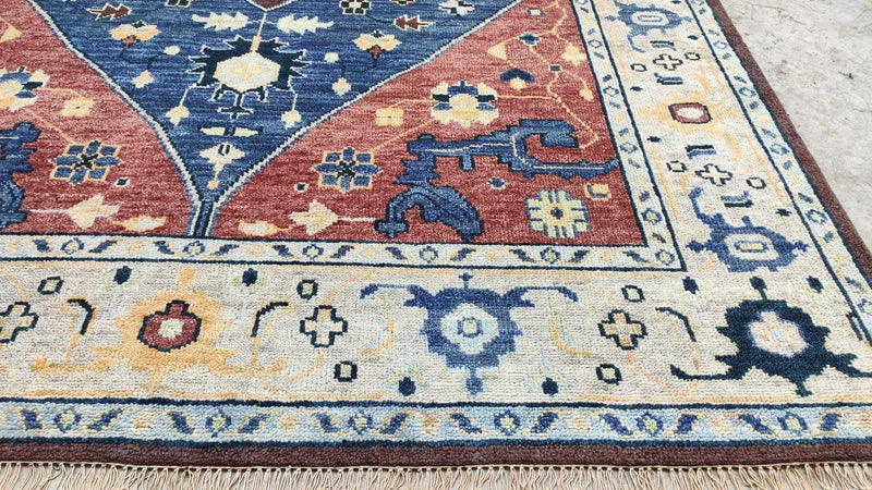 Brigitte 9x12 Rust and Light Blue Hand-Knotted Oushak Rug | Banana Manor Rug Company