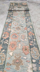 Bristol 2.6x13.9 Hand-Knotted Blue and Pink Oushak Runner | Banana Manor Rug Company