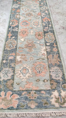 Bristol 2.6x13.9 Hand-Knotted Blue and Pink Oushak Runner | Banana Manor Rug Company