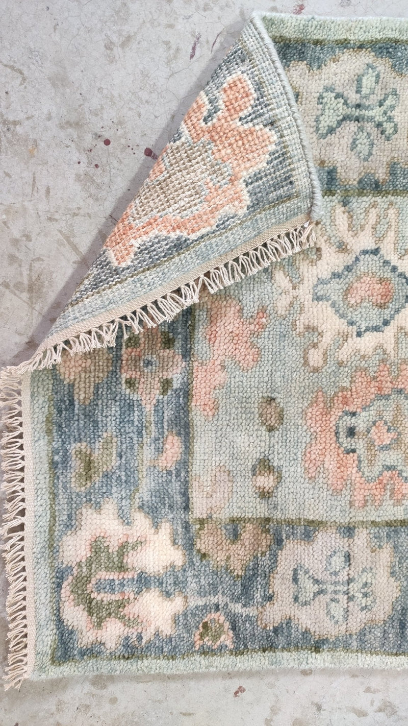 Bristol 2.6x13.9 Hand-Knotted Blue and Pink Oushak Runner | Banana Manor Rug Company