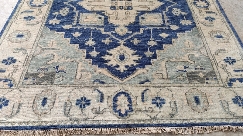 Britannica 7.9x10 Blue and Ivory Hand-Knotted Persian Rug | Banana Manor Rug Company