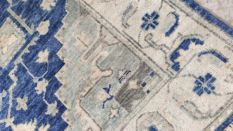 Britannica 7.9x10 Blue and Ivory Hand-Knotted Persian Rug | Banana Manor Rug Company