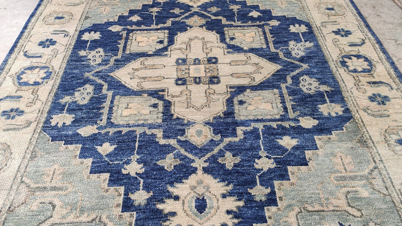 Britannica 7.9x10 Blue and Ivory Hand-Knotted Persian Rug | Banana Manor Rug Company