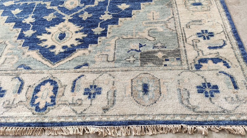 Britannica 7.9x10 Blue and Ivory Hand-Knotted Persian Rug | Banana Manor Rug Company