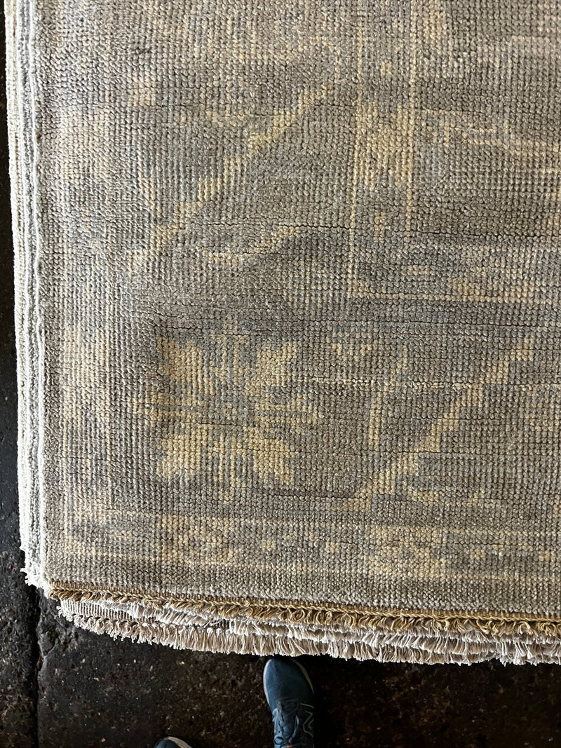 Britt & Tawn 8x9.9 Grey and Silver Hand-Knotted Oushak Rug | Banana Manor Rug Factory Outlet