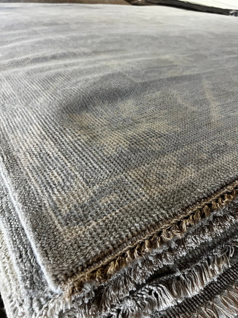 Britt & Tawn 8x9.9 Grey and Silver Hand-Knotted Oushak Rug | Banana Manor Rug Factory Outlet