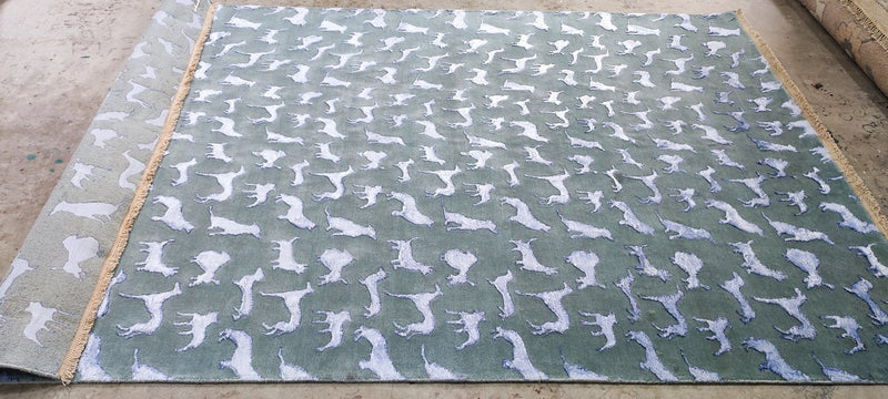 Bruce Hopkins Hand-Knotted Light Blue Hunting Rug 6x9 | Banana Manor Rug Company