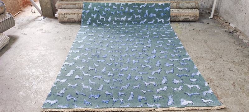 Bruce Hopkins Hand-Knotted Light Blue Hunting Rug 6x9 | Banana Manor Rug Company