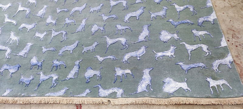 Bruce Hopkins Hand-Knotted Light Blue Hunting Rug 6x9 | Banana Manor Rug Company