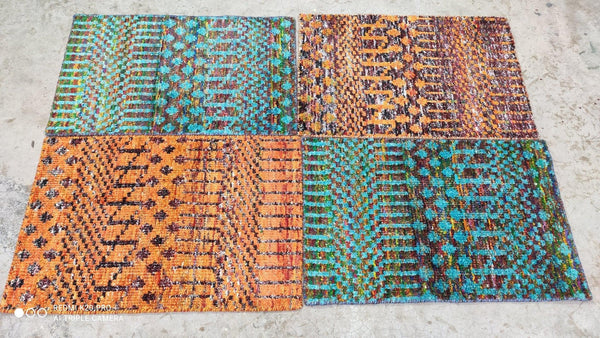 Buck Swope 2x3 Orange and Teal Sari Silk Handwoven Rug | Banana Manor Rug Company