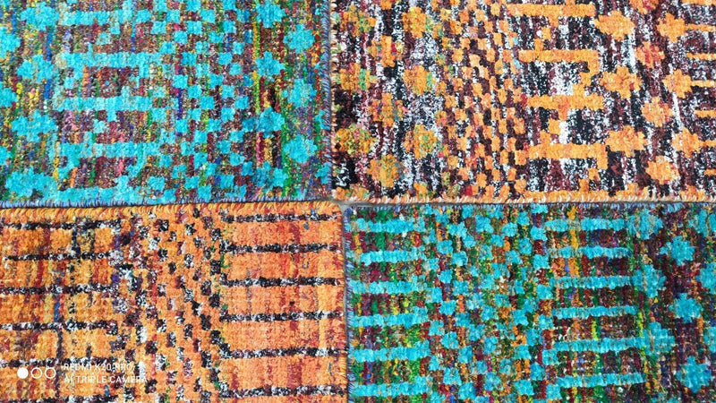 Buck Swope 2x3 Orange and Teal Sari Silk Handwoven Rug | Banana Manor Rug Company