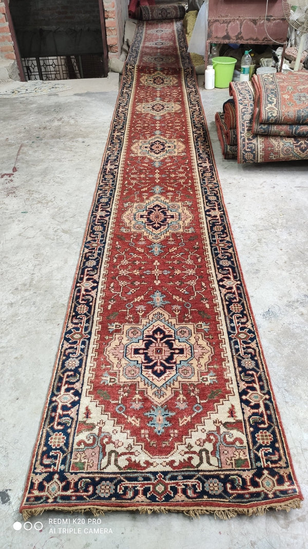 Bullets 2.9x39.9 Rust and Blue Hand-Knotted Serapi Runner | Banana Manor Rug Company