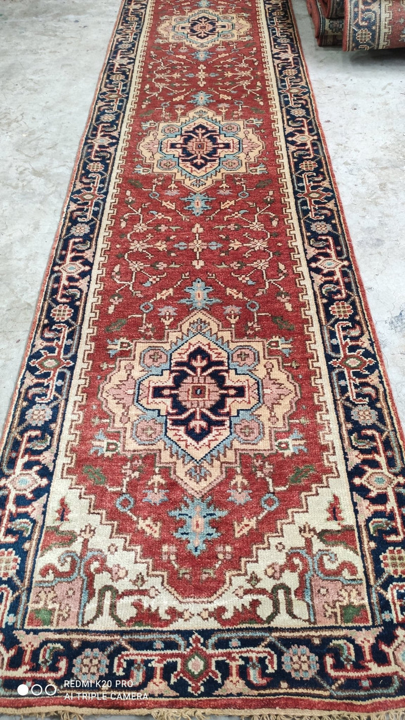 Bullets 2.9x39.9 Rust and Blue Hand-Knotted Serapi Runner | Banana Manor Rug Company