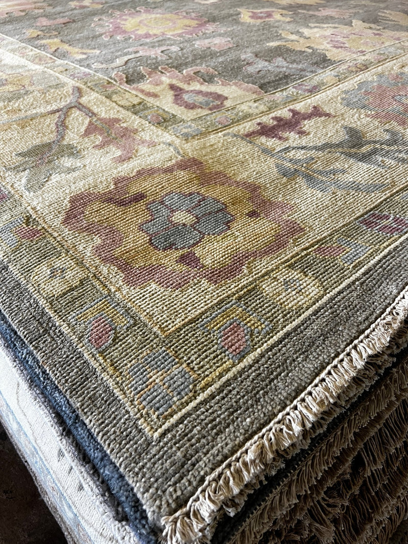 Calvin 9x12.3 Grey and Cream Hand-Knotted Oushak Rug | Banana Manor Rug Company